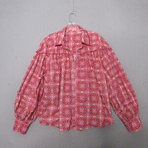 Brooks Avenue Top Large Vibrant Embroidered Boho Peasant Balloon Sleeve Ruffle